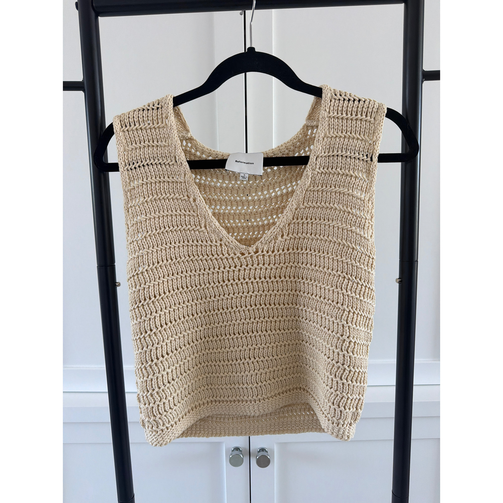 Reformation Women Beige Knit Tank Top in Cream - Picture 2 of 3